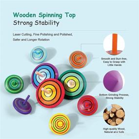 img 3 attached to WODI Wooden Spinning Tops Set - 9 Pieces of Wood Novelty Gyroscopes for Kids, Handmade 🪀 and Painted Spinners, Kindergarten Toys, Vintage Craft Spin Top - Perfect Gift for Toddler Boys and Girls
