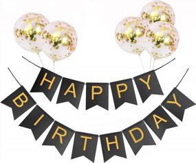 img 4 attached to Баннер для украшения дня рождения VCOSTORE - Баннер с днем ​​​​рождения с 5 золотыми воздушными шарами конфетти, для взрослых и детей, товары для украшения дня рождения