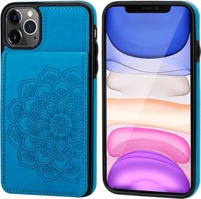 img 3 attached to Vaburs IPhone 11 Pro Max Case With Wallet Card Holder,Embossed Mandala Pattern Flower PU Leather 5 Card Slots Kickstand Shockproof Protective Flip Cover For IPhone 11 Pro Max 6.5 Inch(Blue)
