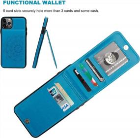 img 2 attached to Vaburs IPhone 11 Pro Max Case With Wallet Card Holder,Embossed Mandala Pattern Flower PU Leather 5 Card Slots Kickstand Shockproof Protective Flip Cover For IPhone 11 Pro Max 6.5 Inch(Blue)