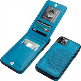 img 4 attached to Vaburs IPhone 11 Pro Max Case With Wallet Card Holder,Embossed Mandala Pattern Flower PU Leather 5 Card Slots Kickstand Shockproof Protective Flip Cover For IPhone 11 Pro Max 6.5 Inch(Blue)