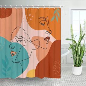 img 4 attached to Transform Your Bathroom With LIVILAN'S Terracotta Abstract Faces Shower Curtain