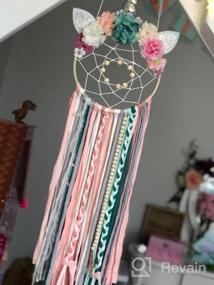 img 8 attached to Handmade Woven Unicorn Dream Catcher With Flowers And Braids: Perfect Wall Hanging Decoration For Girls And Kids - Silver Horn