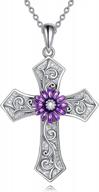 sterling silver religious cross pendant necklace with rose and daisy flowers - perfect gift for women логотип
