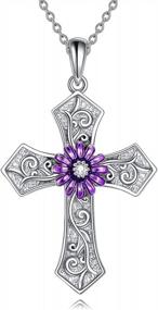 img 4 attached to Sterling Silver Religious Cross Pendant Necklace With Rose And Daisy Flowers - Perfect Gift For Women