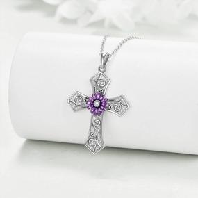 img 2 attached to Sterling Silver Religious Cross Pendant Necklace With Rose And Daisy Flowers - Perfect Gift For Women
