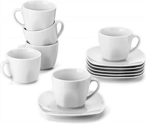 img 4 attached to MALACASA Porcelain Tea Cups And Saucers Sets, 12-Piece Gray White Coffee Sets With 7Oz White Coffee Cups, Ceramic Drinkware Set, Service For 6, Series Elisa