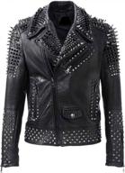 lp-facon men's brando motorcycle biker leather jacket with punk spike studs logo