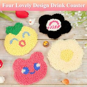 img 3 attached to Pllieay 15 Pcs Punch Needle Coasters Kit, 4Pcs Tufted Coasters, Rug Drink Coasters, Easy Punch Needle Coasters Kit For Beginners With Adhesive Felt, Patterns, Yarns, Embroidery Hoop & Tools
