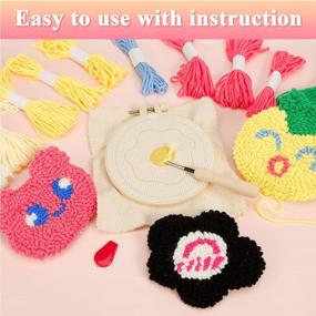 img 1 attached to Pllieay 15 Pcs Punch Needle Coasters Kit, 4Pcs Tufted Coasters, Rug Drink Coasters, Easy Punch Needle Coasters Kit For Beginners With Adhesive Felt, Patterns, Yarns, Embroidery Hoop & Tools
