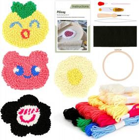 img 4 attached to Pllieay 15 Pcs Punch Needle Coasters Kit, 4Pcs Tufted Coasters, Rug Drink Coasters, Easy Punch Needle Coasters Kit For Beginners With Adhesive Felt, Patterns, Yarns, Embroidery Hoop & Tools