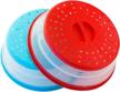 set of 2 bpa-free collapsible microwave food covers with grip handle - 10.5 inch round - red and blue logo