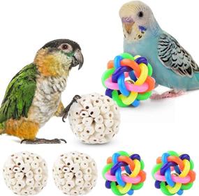 img 4 attached to 🐦 Bissap Bird Shreddable Toy, Parrot Sola Balls Chew Shred Colorful Beak Jingle Bell Foot Balls for Cockatoos, Parakeets, Mynahs, Budgerigars, and Love Birds - Set of 6
