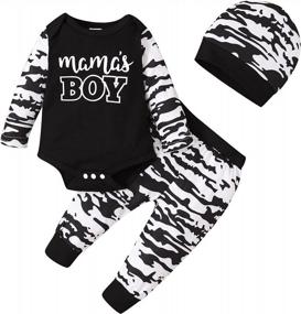 img 4 attached to Adorable 3-Piece Summer Set: OPAWO Newborn Boy Clothes With Mamas Boy Print, Bodysuit Romper, Pants And Hat - Available In Long And Short Sleeves For Babies 0-18 Months