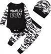 adorable 3-piece summer set: opawo newborn boy clothes with mamas boy print, bodysuit romper, pants and hat - available in long and short sleeves for babies 0-18 months logo