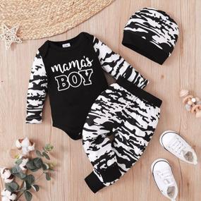 img 3 attached to Adorable 3-Piece Summer Set: OPAWO Newborn Boy Clothes With Mamas Boy Print, Bodysuit Romper, Pants And Hat - Available In Long And Short Sleeves For Babies 0-18 Months