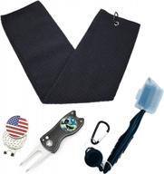 complete golf cleaning kit with microfiber towel, divot tool, cleaning brush, and club groove cleaner for perfect shots! logo