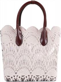 img 4 attached to Vintage Off-White Cotton Lace Women'S Tote Bag - Solid Clear Handbag With Fabric