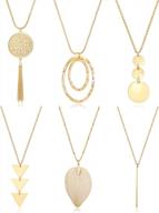 complete your jewelry collection with fesciory's 6-piece long pendant necklace set for women in gold logo