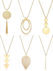 img 4 attached to Complete Your Jewelry Collection With Fesciory'S 6-Piece Long Pendant Necklace Set For Women In Gold