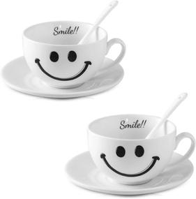 img 4 attached to Enjoy A Perfect Cup Of Cappuccino With ZONEYILA Porcelain Cups - Set Of 2 With Saucers And Spoons
