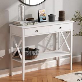 img 4 attached to ChooChoo Narrow White Console Table With Two Drawers For Entryway Or Sofa - Enhance Your Home Décor With Space-Saving Design