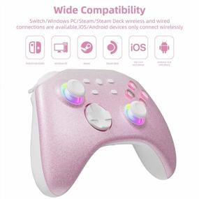 img 2 attached to Mytrix Pro Controller For Nintendo Switch/OLED/Lite Steam Deck With Turbo, Motion, Vibration, Wake-Up And RGB Lighting - Gradient Pink Wireless Gaming Genshin Impact