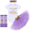 adorable 1st/2nd birthday outfit: baby girl romper, tutu skirt, headband, and leg warmers - complete 4pc set logo