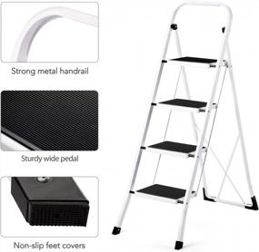 img 2 attached to Heavy-Duty 4-Step Folding Ladder With Handgrip And Anti-Slip Pedal - Perfect For Household Use - Supports Up To 350Lbs
