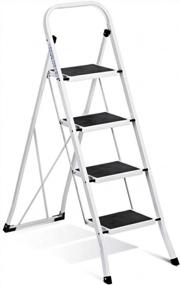 img 4 attached to Heavy-Duty 4-Step Folding Ladder With Handgrip And Anti-Slip Pedal - Perfect For Household Use - Supports Up To 350Lbs