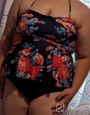 img 1 attached to Floral Print Tummy Control Tankini Set: ADOME Women'S Swimwear With Ruffle Halter In XS-3XL review by George Halbohm