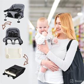 img 1 attached to 🪑 Portable Clip-On Table High Chair with Removable Dining Tray - Folding Hook-On Baby Chair for Indoor/Outdoor Use (Brown) - Includes Storage Bag