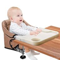 🪑 portable clip-on table high chair with removable dining tray - folding hook-on baby chair for indoor/outdoor use (brown) - includes storage bag logo