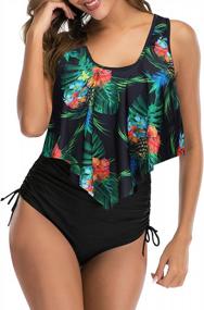 img 4 attached to Plus Size Flounce Top High Waisted Tankini Bathing Suit With Tummy Control Bottom - Vintage Two Piece Swimsuit For Women