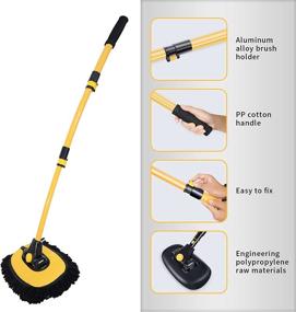 img 1 attached to 🚗 Efficient Car Cleaning Tool: 45” Long Handle Car Wash Brush with Retractable Head, Chenille Microfiber Mop Heads, Non-Scratch - Includes 15° Labor-Saving Elbow Extension Handle