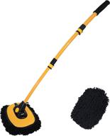 🚗 efficient car cleaning tool: 45” long handle car wash brush with retractable head, chenille microfiber mop heads, non-scratch - includes 15° labor-saving elbow extension handle логотип