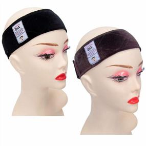 img 4 attached to GEX Wig Grip Band 2 Pack Flexible Velvet Scarf Head Hair Wig Band Adjustable Band, Color Dark Brown & Black
