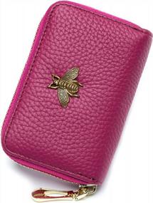 img 4 attached to RFID Credit Card Holder For Women - Small Leather Zipper Wallet Case By IMEETU