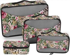 img 4 attached to 4-Piece Packing Cube Set In Animal Print And Floral Design, Travel Organizer Bags With Mesh For Carry-On Luggage, Suitcase And Backpack Storage Pouch Accessories
