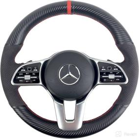 img 4 attached to 🔴 Enhance Your Mercedes' Interior with Hand-Stitch Black Suede Red Wheel Wrap Cover - Fits W177 W205 C118 C257 W213 W463 H247 X247 X253 C253 W167 X167 2019 2020 2021