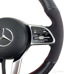 img 1 attached to 🔴 Enhance Your Mercedes' Interior with Hand-Stitch Black Suede Red Wheel Wrap Cover - Fits W177 W205 C118 C257 W213 W463 H247 X247 X253 C253 W167 X167 2019 2020 2021