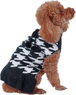 cutebone valentines dog sweater dress: fashionable houndstooth knit pullover ruffle dress with craft pom pom ball for medium dogs логотип