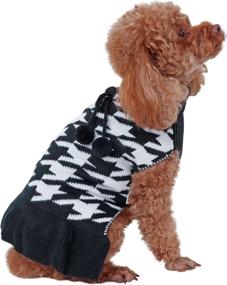 img 4 attached to CuteBone Valentines Dog Sweater Dress: Fashionable Houndstooth Knit Pullover Ruffle Dress with Craft Pom Pom Ball for Medium Dogs