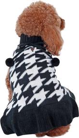 img 3 attached to CuteBone Valentines Dog Sweater Dress: Fashionable Houndstooth Knit Pullover Ruffle Dress with Craft Pom Pom Ball for Medium Dogs