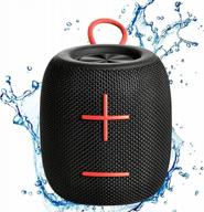ipx7 waterproof portable bluetooth speaker with 360° big sound, deep bass, wireless 5.0 technology & 12h playback - home, beach, shower & party compatible - black logo