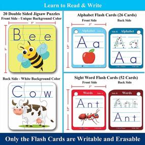 img 3 attached to Think2Master Spelling Word Puzzles & Flashcards. 20 Double Sided Self Correcting Jigsaw & 78 (Writable, Erasable) Flash Cards For Pre School, Kindergarten, 1St Grade & Home. BONUS 2 Markers & 2 Rings
