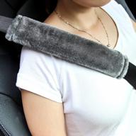 2-pack soft faux sheepskin seat belt shoulder pad for adults, youth & kids - car, truck, suv, airplane & camera backpack straps - dark gray comfort driving logo