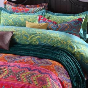 img 2 attached to FADFAY 4-Piece California King Bohemian Comforter Cover Set Boho Retro Luxury Duvet Cover Sets Vintage 100% Cotton Youth Beddings Reversible Adult Autumn Winter Bedding Set With Metal Zippers