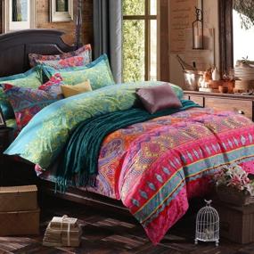 img 3 attached to FADFAY 4-Piece California King Bohemian Comforter Cover Set Boho Retro Luxury Duvet Cover Sets Vintage 100% Cotton Youth Beddings Reversible Adult Autumn Winter Bedding Set With Metal Zippers