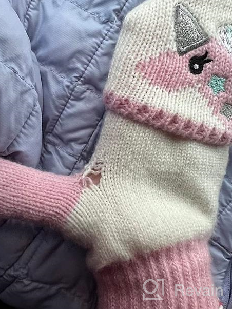 img 1 attached to 🧶 Chuangli Toddler Kids Cute Pompom Knit Beanie Hat & Gloves - Warm Winter Unicorn Mittens Set for Girls Boys 3-8 Years review by Monica White